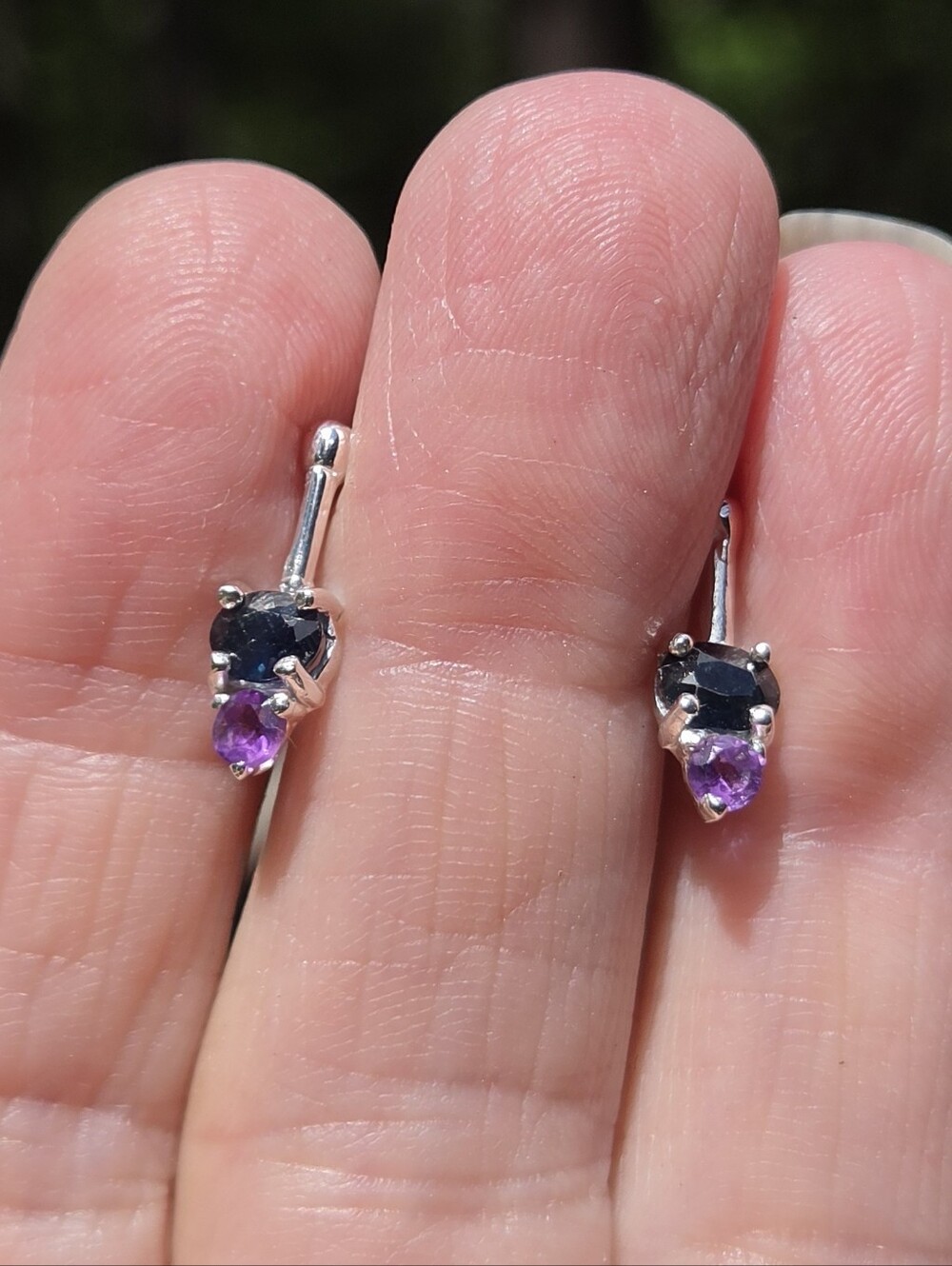 Sapphire & Amethyst Sterling Drop Post Earrings - Picture 3 of 9